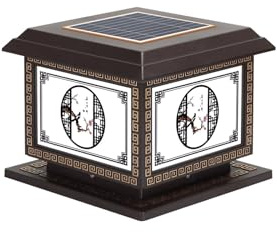 ALSJC Solar Pillar Light with E27 Socket, Oriental Landscape Column Lamp for Mains or Solar, IP65 Waterproof ABS+PC Post Mounted Fixture, Exterior Base Mount Lantern for Garden Patio(Large)