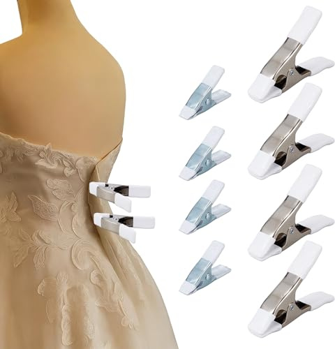 NICENEEDED 8 PCS Dress Clips, Wedding Clothing Clamps for Fitting Metal Waist Cincher Clamps Bridal Seamstress Mannequin Bustle Clips, Heavy Duty Fixed Clamps for Bridal Gown Wedding Photographer