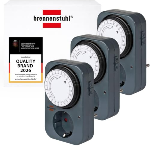 Brennenstuhl Juego de 3 Unidades Temporizador MZ 20, Toma de Corriente con Temporizador mecánico (Temporizador diurno con protección táctil Mejorada) Gris