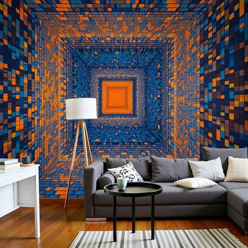 Papel Pintado Pared 3D Túnel De Ilusión Óptica 200X140Cm Fotomurales Geometría Abstracta, Azul Profundo Papel Tapiz Grande Murales Fotográfico Moderno Decoración De Pared Para Sala Dormitorio