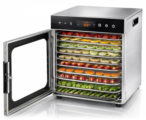 Trintion Edelstahl Dörrautomat 700W Dörrgerät mit Edelstahlgitter 30°-85°C