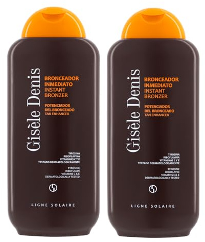 GISÈLE DENIS - Pack Bronceador Inmediato 2 x 400 ml, Bronceador en Crema, Acelerador del Bronceado, Bronceador Solar con Extracto de Zanahoria, Intensificador y Potenciador, Bronceador Corporal