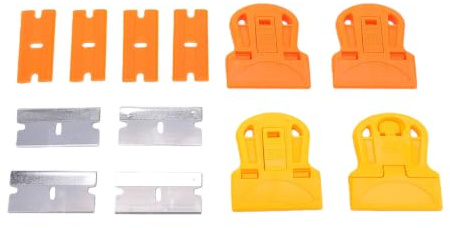 Zerodis Grattoir 20 Lames Plastique 20 Lames Métal, Kit 4 Manches Inox à Bouton pour Changement de Lame, pour Autocollants Adhésif Peinture sur Verre Auto Murs Sols
