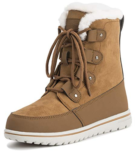 Polar Boot Femmes Matelassé Court Neige Hiver Fausse Fourrure Chaud Durable Imperméable Bottes TAN36 AYC0522 - Tan Suède - Taille 36 EU/3 UK