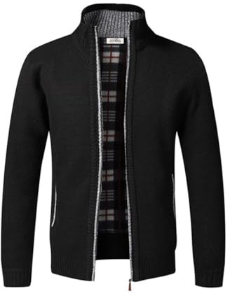 Jinsha Herren Strickjacke, Dicker Pullover, mit durchgehendem Reißverschluss, Stehkragen, warm, Fleece-gefüttert, Wintermantel