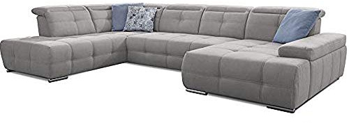 Cavadore Wohnlandschaft Mistrel mit Bettfunktion / Schlafsofa mit leichter Fleckentfernung dank Soft Clean / Geeignet für Haushalte mit Kindern, Haustieren /343 x 77 x 228 / hellgrau