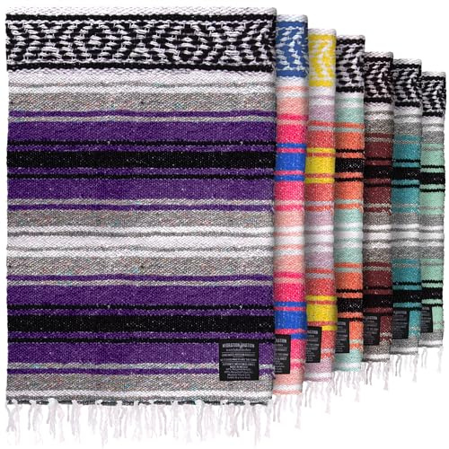 Hydration Nation Authentic Extra Large Mexican Blanket (70x50) - Handwoven Yoga, Serape - Artisanal Falsa, Beach, Camping, Picnic, Outdoor (Purple)