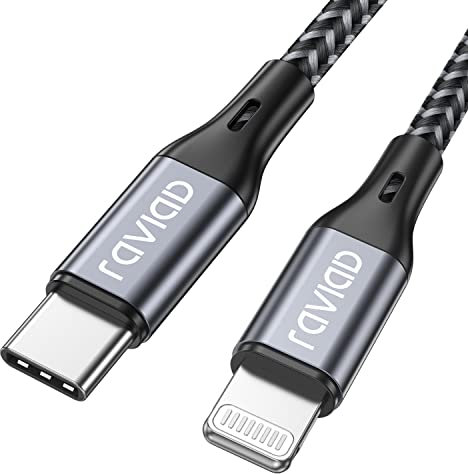 RAVIAD Cavo USB C a Lightning 1M [Certificato MFi] Cavo iPhone USB Tipo C in Nylon Carica Rapida Caricatore per iPhone 14/13/13 Pro/13 Pro Max/12 Mini/11 Pro/11 Pro Max/11/SE 2020/XR/XS/X/8/8 Plus