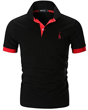 APAELEA Polos Homme Manches Courtes Couleur Contrastée Coton Brodé Girafe T-Shirts