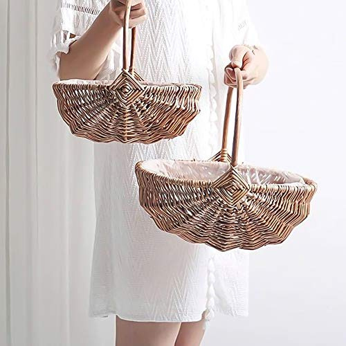 Athemeet Woven Rattan Flower Basket, Brown, Rustic, Round, Zipper Closure, Portable, Kitchen Storage Organizer