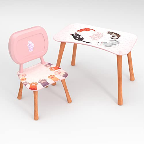ANRO Kindertisch mit Stuhl Kindersitzgruppe Kinder Tisch Stuhl Set Holz für Kleinkinder Motiv Paws für Jungs und Mädchen