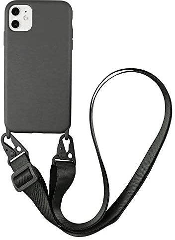 Emlivi Handykette Hülle kompatibel mit iPhone 11 Necklace Hülle mit Kordel Handyhülle Nylon Schultergurt zum Umhängen Silikon TPU Schutzhülle mit Stylische Band kompatibel mit iPhone 11, Schwarz
