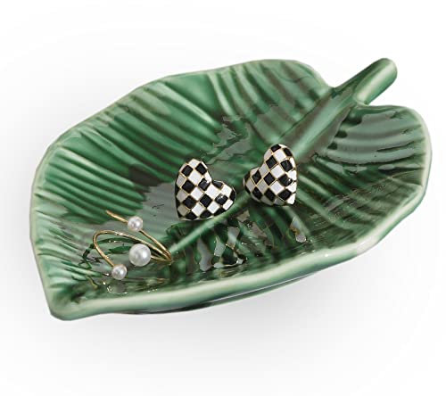 Titanape Green Leaf Trinket Decorative Jewellery Dish Tray, Ring & Necklace Bracelet Storage, Key Bowl - Funny Gifts for Women, Girl, Her - Birthday, Christmas