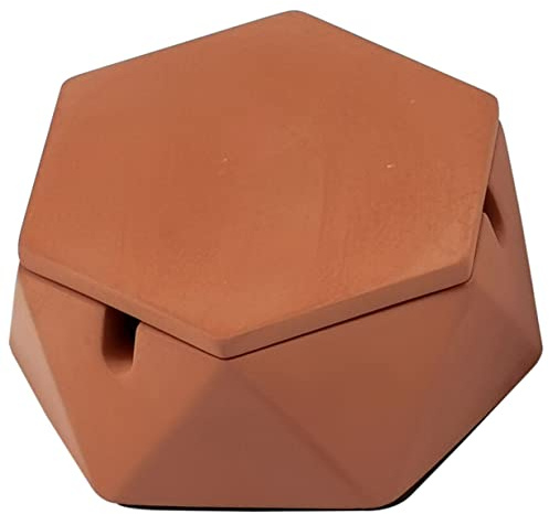 FREELOVE Concrete Ashtray with Lid & Stainless Steel Ashtrays for Cigarettes, Cement Ash Tray Smoking Holder Indoor Smokeless Outdoor Windproof Patio Home Office Cool Decor(Brick Red, Small)