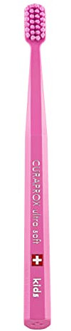 Curaprox CS Kids Toothbrush - Manual Toothbrush for Children with 5500 Ultra Soft CUREN Bristles and Small Brush Head - Pink