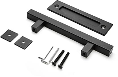 WDB Rustikale Scheunentürgriffe Schwarz Mattschwarze 30 cm Scheunentürgriff und Ziehgriffe Große Schiebetür-Ziehgriffe für Scheunentüren Barn Door Quadratischer Türgriff für Schiebetür 25 × 25 mm