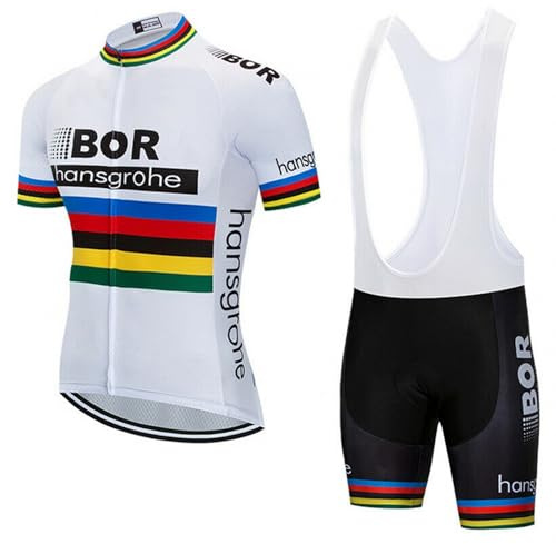 SGCIKER Herren Pro Team BORAHansgrohe Radtrikot Set, MTB Kurzarm Fahrrad bekleidung Lätzchen Kurzsets Gel Pad