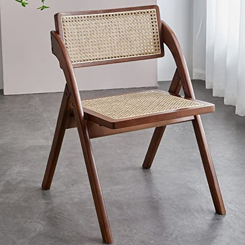 BIHOME Rattan Klappstuhl mit Rückenlehne, Holz tragbarer Essstuhl, moderner Bürostuhl für Balkon Camping Homestay Lounger Furniture,Walnut a,43CM(17)
