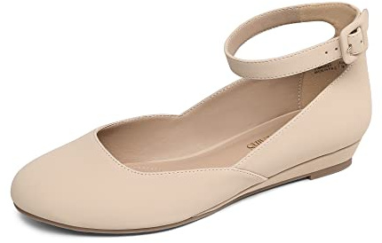 DREAM PAIRS Mujer Revona Cuña Abajo Ankle Strap Zapatos Planos | Forro suave, plantilla acolchada, suela TPR, tacón cuña, punta elegante, versátil para día y noche.
