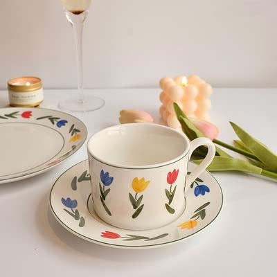 LUNYY Service à café en céramique Tasses à thé au Lait Tasses soucoupes ustensiles de Cuisine Cadeaux d'anniversaire Cadeaux de Mariage Fleur Fini 200 ML