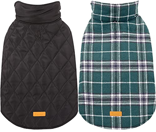 Kuoser Warmer Hundemantel Winter für große Hunde Wintermantel Hund,Grün 2XL | Wasserabweisender Wintermantel Hund zum Wenden mit Klettverschluss, Hundejacke mit elastischem Bauchbereich & Leinenöffnung