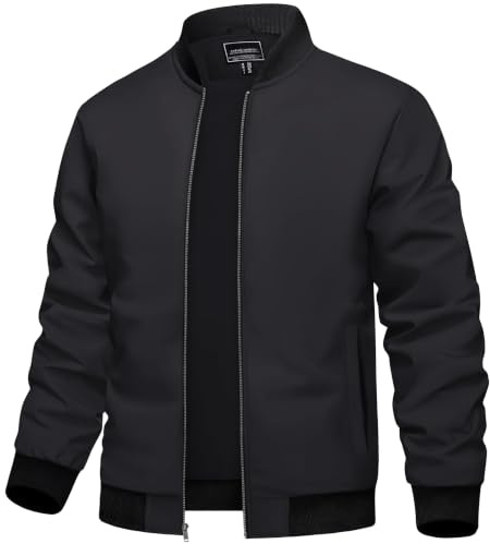 TACVASEN Giacca estiva leggera Uomo Bomber Blouson Giacca sportiva sottile Giacca di transizione Primavera Autunno con tasca interna (3XL, Nero)