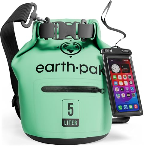 Earth Pak - Sac imperméable – Sac étanche avec fermeture pliable permettant de garder votre équipement au sec pour le bateau, la randonnée, le camping et la pêche avec étui imperméable pour téléphone.