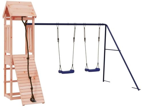 vidaXL Spielturm, Klettergerüst mit Kletterwand Schaukel, Kinder Kletterturm mit Holzdach, Spiel-Zubehör für Garten, Holz Spielplatz, Massivholz Douglasie