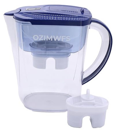 OZIMWFS Jarra de filtro de agua alcalina de 3,5 L, 2 filtros incluidos, sin BPA, sistema de filtración multietapa para mejorar el pH y purificar