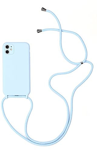 Jacyren Custodia per iPhone 12 Mini Necklace Custodia per cellulare con cordino in silicone liquido con cordino da appendere, custodia protettiva con elegante fascia per iPhone 12 Mini, lilla