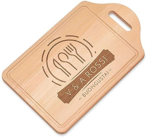 Maverton Tagliere di legno incisione personalizzata - Battilardo classico con manico - tagliere legno formaggi - Gadget cucina per coppia - Taglieri rettangolari 38 x 23 cm - Piatto grande
