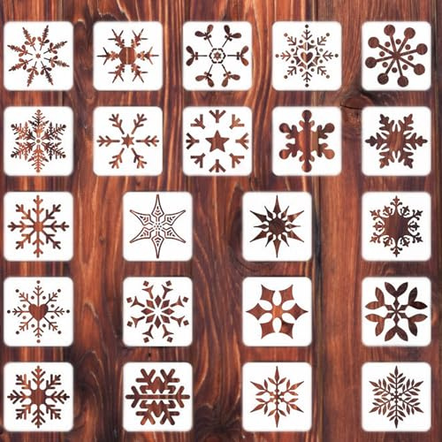 Qpout 22 Stück Schneeflocken Schablonen Große, 7,8 x 7,8 Zoll Weihnachten Schneeflocken Schablonen Vorlage zum Malen, Wiederverwendbar Winter Schneeflocke Malerei Schablone
