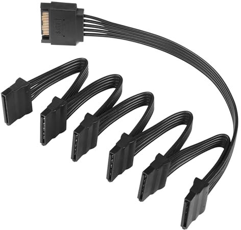 SinLoon Cavo adattatore sdoppiatore di alimentazione SATA da 15 pin Cavo seriale SATA da 15 pin SATA da 1 a 3 per HDD, SSD, unità ottiche (1Male to 6 Female)