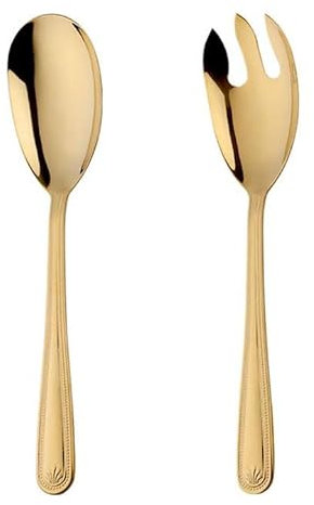 Large 12 Salad Servers Set Serving Spoon Spork 18/10 Stainless Steel (Gold)