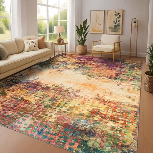 Imperial Rooms Machine Washable Rugs Living Room Large 160x230 cm – Soft Short Pile Area Rugs For Bedroom Lounge Non Slip Carpet Traditional Multicolored Design Vintage Boho Cashmere Rug, Vibrant