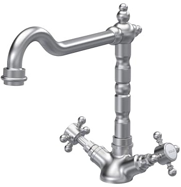Balterley Kitchen Tap with Dual Crosshead Handles, Mono Kitchen Mixer Tap, Brushed Nickel Mono Mixer Taps for Sink, French Classic Design Taps for Sink - 190 x 230 x 240mm (Brushed Nickel)