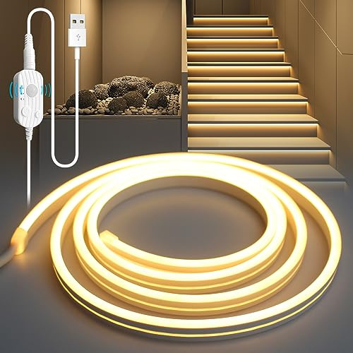 YOODI LED Band mit Bewegungsmelder, 2M Warmes Licht LED Strip Flexible PVC Schneidbare, Treppenstufenbeleuchtung mit 3 Modi, Sensor LED Streifen mit Timing-Funktion für Küche Schrank