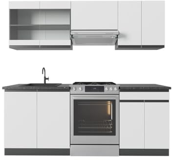 Vicco Küchenzeile R-Line, Weiß/Anthrazit, 200 cm