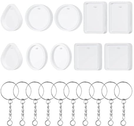 ZBHDEYG Lot de 10 moules en silicone, porte-clés, formes géométriques, pendentifs cristal, moules bijoux DIY
