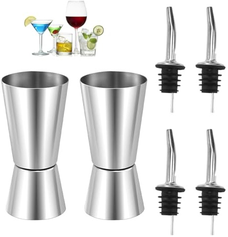 Lot de 2 mesures à spiritueux avec 4 becs verseurs pour spiritueux, doseur d'alcool pour spiritueux, mesures de boisson pour spiritueux, double spiritueux en acier inoxydable 25 ml 50 ml