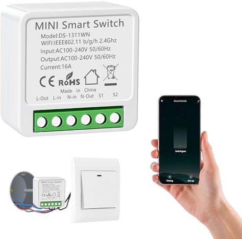 1 pezzo Interruttore Alexa Luci, WiFi Interruttore della Luce, Controllo Vocale/Timer, Mini Interruttori della Luce Smart Home, Compatibile con Alexa, 1 via/2 vie, Interruttor Wi-Fi