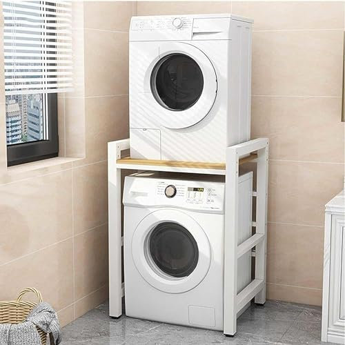 Waschmaschinenregal Überbau Waschmaschinenschrank für Trockner und Waschmaschine mit 3 Höhenverstellbar Waschmaschine Trockner Schrank Tragfähigkeit 350kg (Weiß Walnuss)