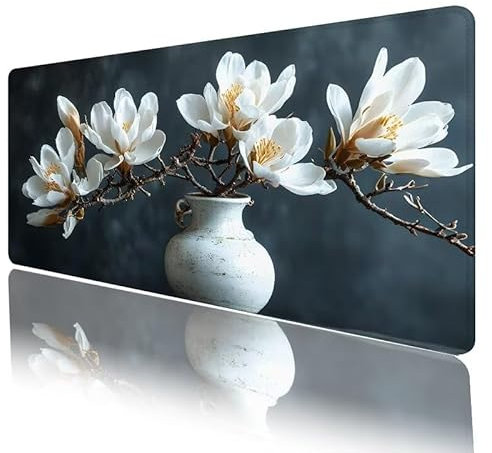 Tapis de Souris Blanc Tapis Souris Fleur Tapis de Souris XXL 1000 x 500 x 5 mm,Grand sous Main Bureau avec Base en Caoutchouc Antidérapant Surface, Bureau Decoration, Cadeau Anniversaire Femme H105