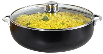 IMUSA Caldero/horno holandés antiadherente de cerámica Bistro de 6.9 cuartos con tapa de vidrio, color negro