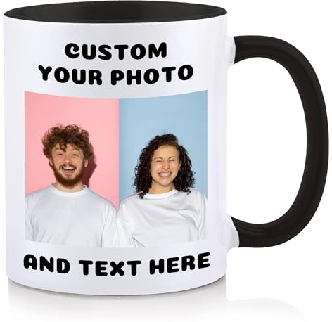 Personalisierte Kaffeetasse, 325 ml, individuelle Tasse mit Bildern und Text, individuelle Fotogeschenke für Männer und Frauen, Taza Personalizada mit Fotos personalisiertes (Black)