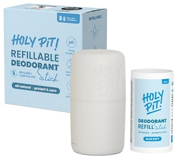 HOLY PIT - Deo-Stick [100% aluminiumfrei] | Nachfüllbares Deo bekannt aus dem TV | Unisex Deo Herren Deo Damen | Vegan | STARTERPACK (Blue Soft)