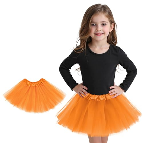 Zando Orange Tutu for Girls Tutu for Toddler Girls Kids 4 Layers 2-8 Years Princess Halloween Costume Cosplay Birthday Puffy Tulle Elastic Waist Dance Skirt Party Dress up Affordable Soft