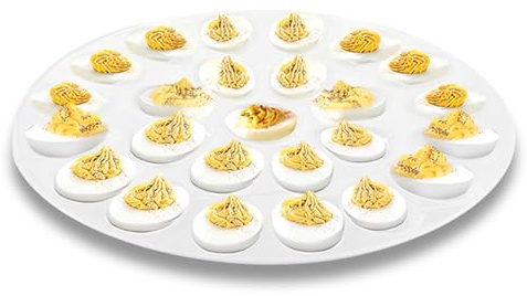 HOMOMSAE - Bandeja para huevos rellenos de 12 pulgadas, 25 tazas, para huevos de diablo duros, se adapta perfectamente a huevos diablos, color blanco, resina de melamina de grado alimenticio