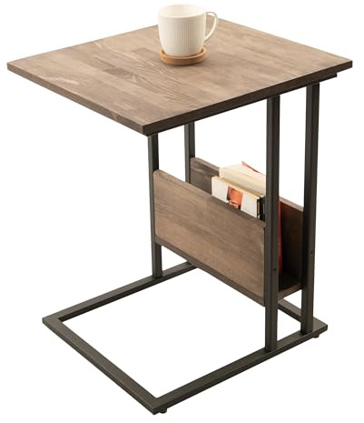 Industrial Living Beistelltisch – Tisch – Tisch mit Zeitschriftenhalter – Beistelltisch Metall mit Holz – Laptoptisch – Kaffeetisch – Beistelltisch - Walnuss - Schwarz