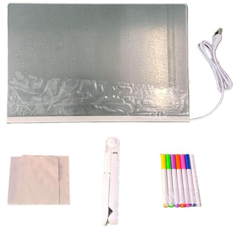 Lavagna di scrittura luminosa, lavagna cancellabile a secco a LED,Tabella di note LED cancellabile a secco illuminata con supporto | Tavola luminosa in acrilico plug-in USB, tavolo da disegno luminoso